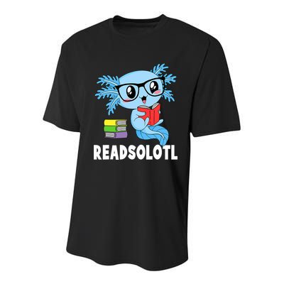 Readsolotl Read Book Funny Kawaii Blue Axolotl Reading Books Youth Performance Sprint T-Shirt