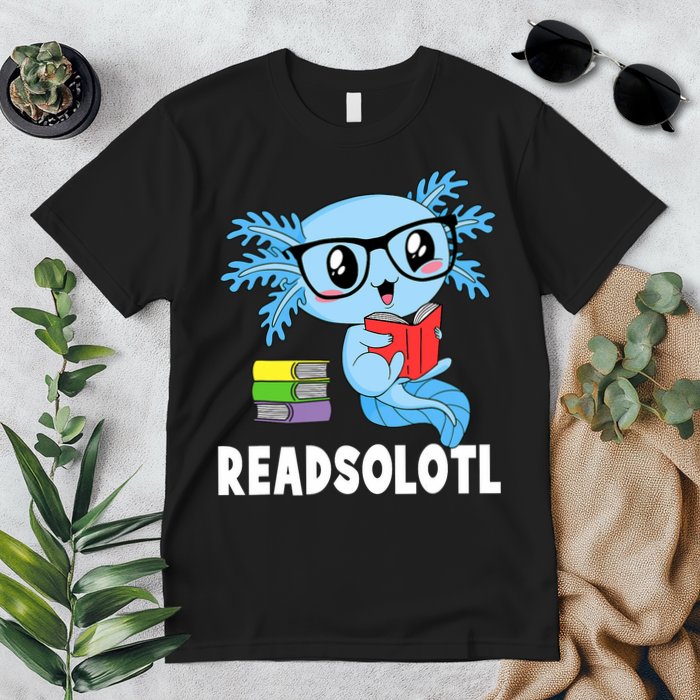 Readsolotl Read Book Funny Kawaii Blue Axolotl Reading Books Premium T-Shirt