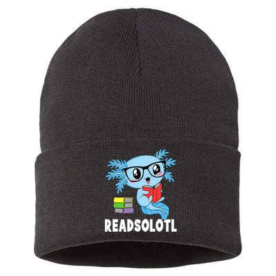 Readsolotl Read Book Funny Kawaii Blue Axolotl Reading Books Sustainable Knit Beanie