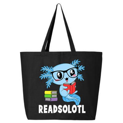 Readsolotl Read Book Funny Kawaii Blue Axolotl Reading Books 25L Jumbo Tote