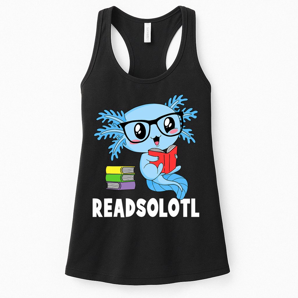Readsolotl Read Book Funny Kawaii Blue Axolotl Reading Books Womens Tank Top