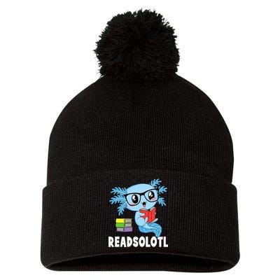 Readsolotl Read Book Funny Kawaii Blue Axolotl Reading Books Pom Pom 12in Knit Beanie