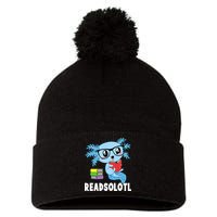 Readsolotl Read Book Funny Kawaii Blue Axolotl Reading Books Pom Pom 12in Knit Beanie