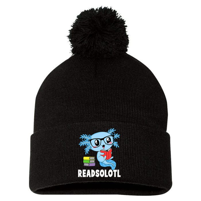 Readsolotl Read Book Funny Kawaii Blue Axolotl Reading Books Pom Pom 12in Knit Beanie