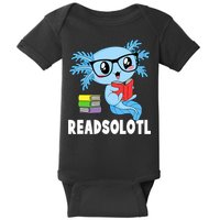 Readsolotl Read Book Funny Kawaii Blue Axolotl Reading Books Baby Bodysuit