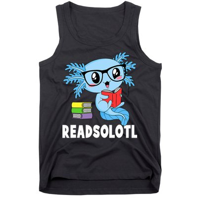 Readsolotl Read Book Funny Kawaii Blue Axolotl Reading Books Tank Top