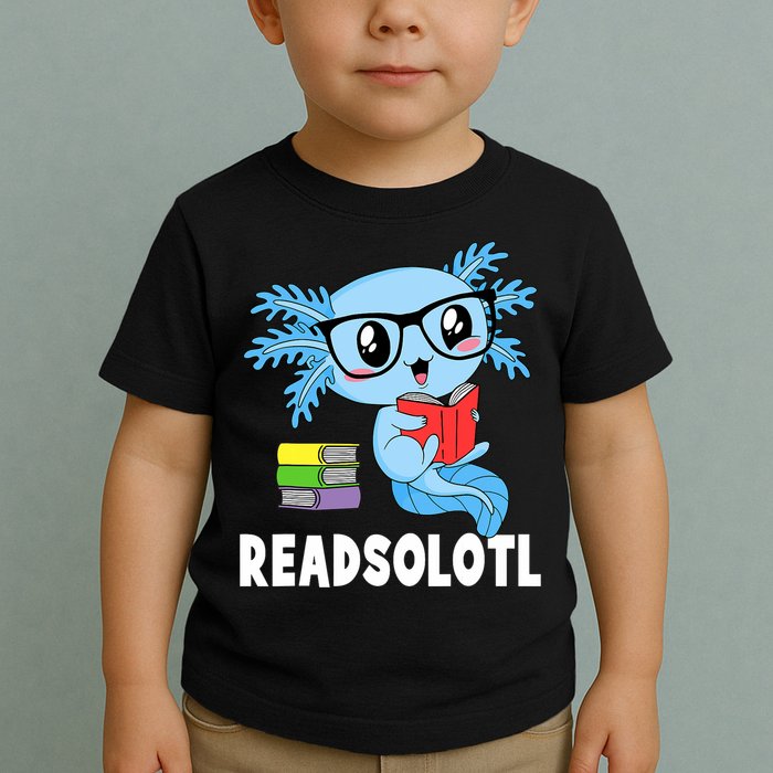 Readsolotl Read Book Funny Kawaii Blue Axolotl Reading Books Toddler T-Shirt