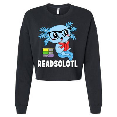 Readsolotl Read Book Funny Kawaii Blue Axolotl Reading Books Cropped Pullover Crew