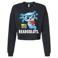 Readsolotl Read Book Funny Kawaii Blue Axolotl Reading Books Cropped Pullover Crew