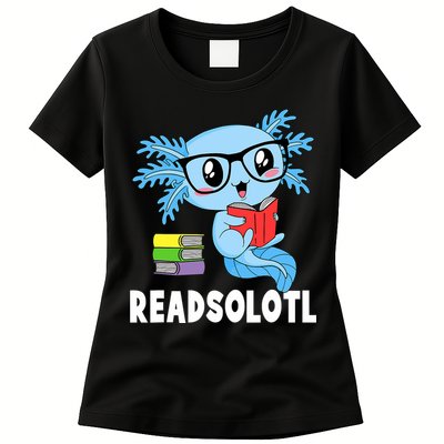 Readsolotl Read Book Funny Kawaii Blue Axolotl Reading Books Womens T-Shirt