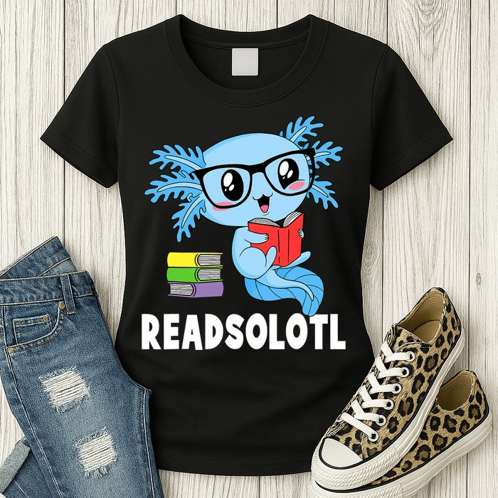 Readsolotl Read Book Funny Kawaii Blue Axolotl Reading Books Womens T-Shirt
