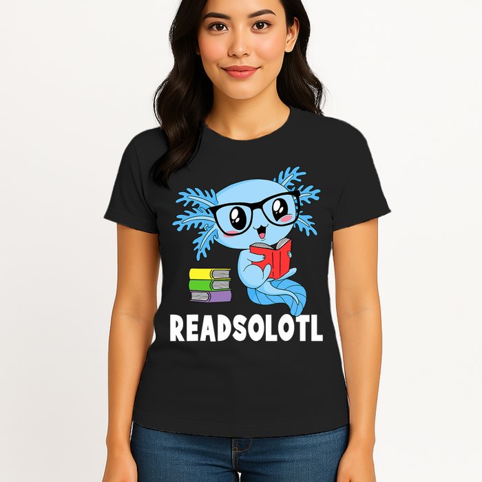 Readsolotl Read Book Funny Kawaii Blue Axolotl Reading Books Womens T-Shirt