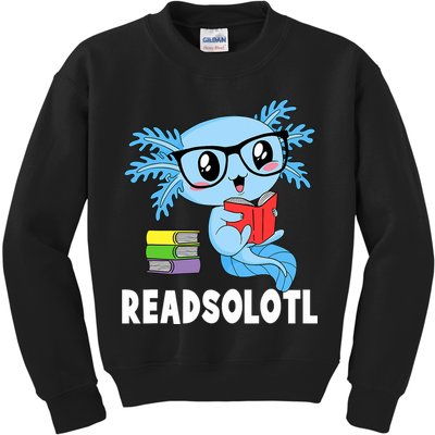 Readsolotl Read Book Funny Kawaii Blue Axolotl Reading Books Kids Sweatshirt