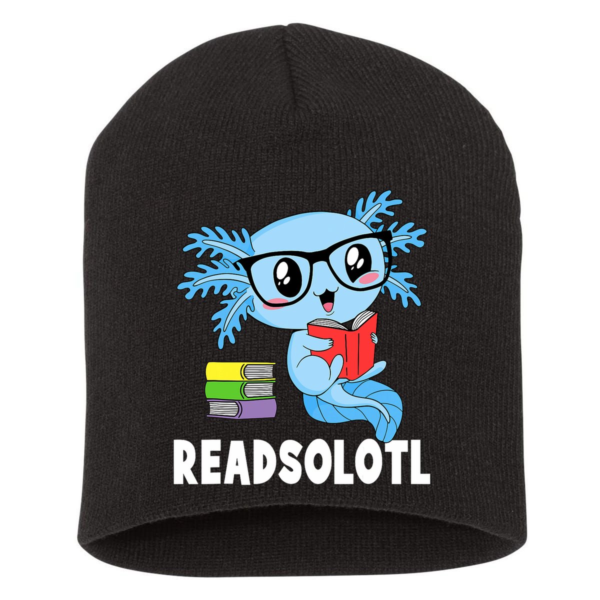 Readsolotl Read Book Funny Kawaii Blue Axolotl Reading Books Short Acrylic Beanie