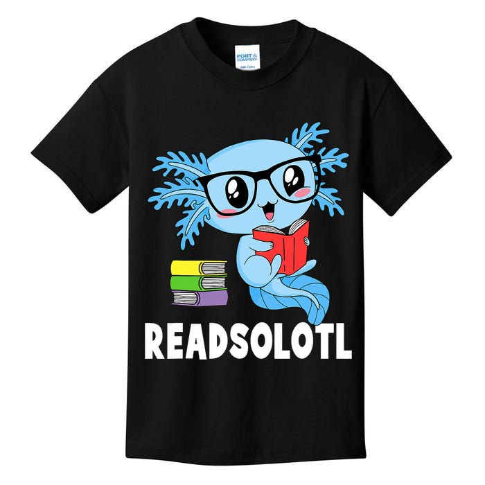 Readsolotl Read Book Funny Kawaii Blue Axolotl Reading Books Kids T-Shirt