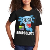 Readsolotl Read Book Funny Kawaii Blue Axolotl Reading Books Kids T-Shirt