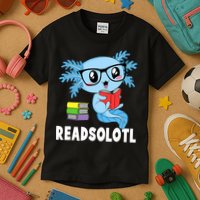 Readsolotl Read Book Funny Kawaii Blue Axolotl Reading Books Kids T-Shirt