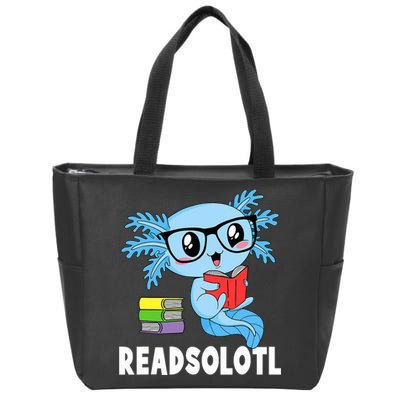 Readsolotl Read Book Funny Kawaii Blue Axolotl Reading Books Zip Tote Bag