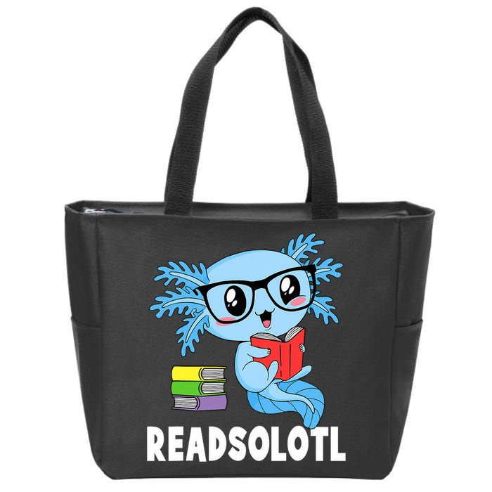 Readsolotl Read Book Funny Kawaii Blue Axolotl Reading Books Zip Tote Bag