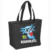 Readsolotl Read Book Funny Kawaii Blue Axolotl Reading Books Zip Tote Bag