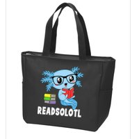 Readsolotl Read Book Funny Kawaii Blue Axolotl Reading Books Zip Tote Bag