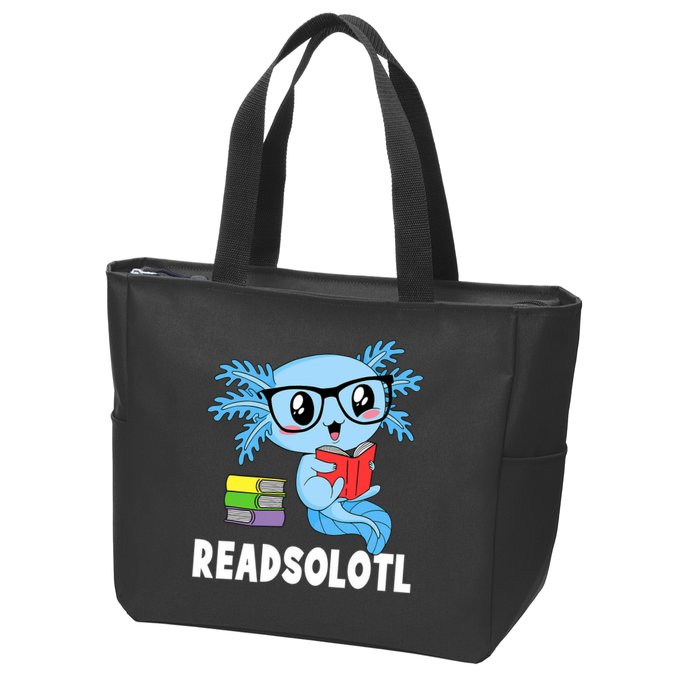Readsolotl Read Book Funny Kawaii Blue Axolotl Reading Books Zip Tote Bag