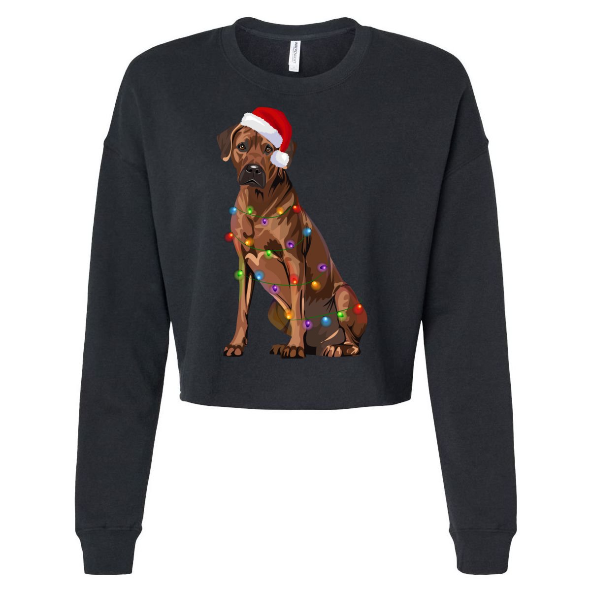 Rhodesian Ridgeback Christmas Lights Xmas Dog Lover Cropped Pullover Crew