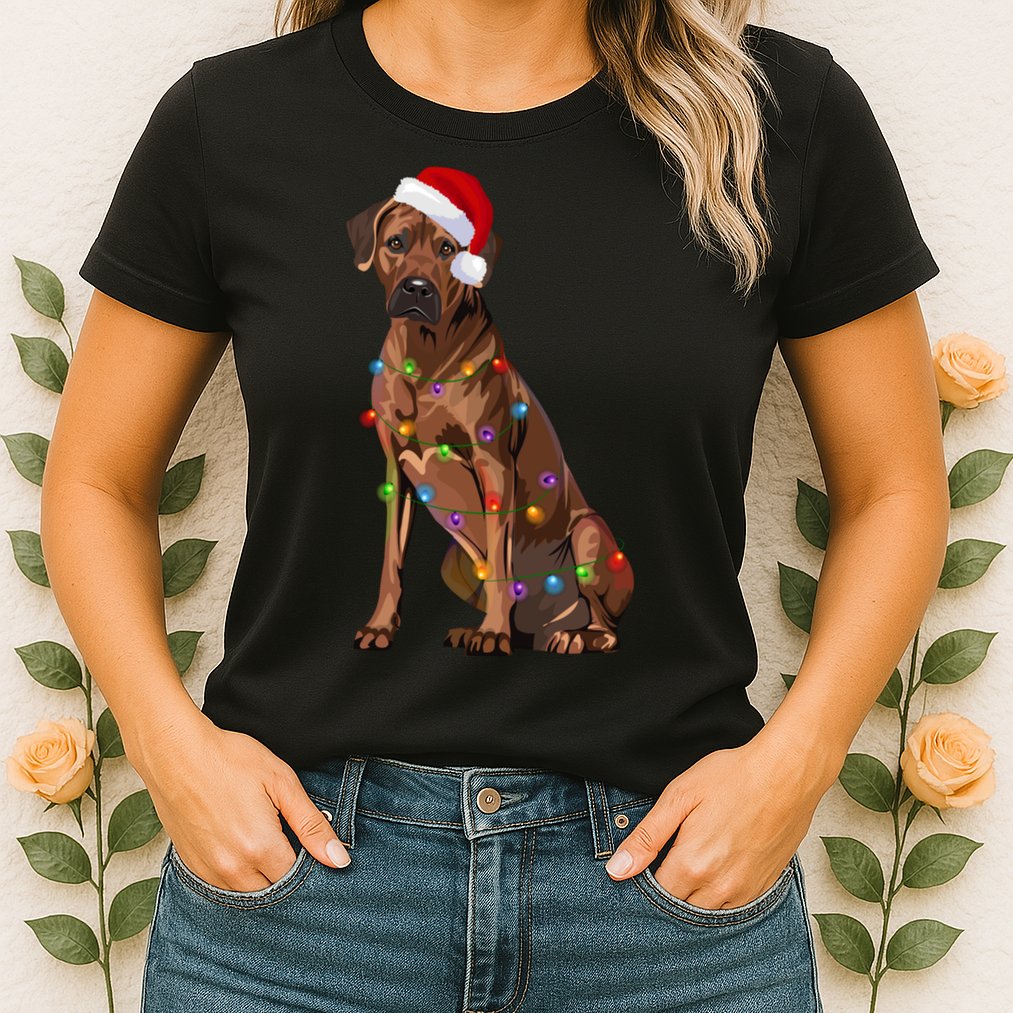 Rhodesian Ridgeback Christmas Lights Xmas Dog Lover Womens T-Shirt