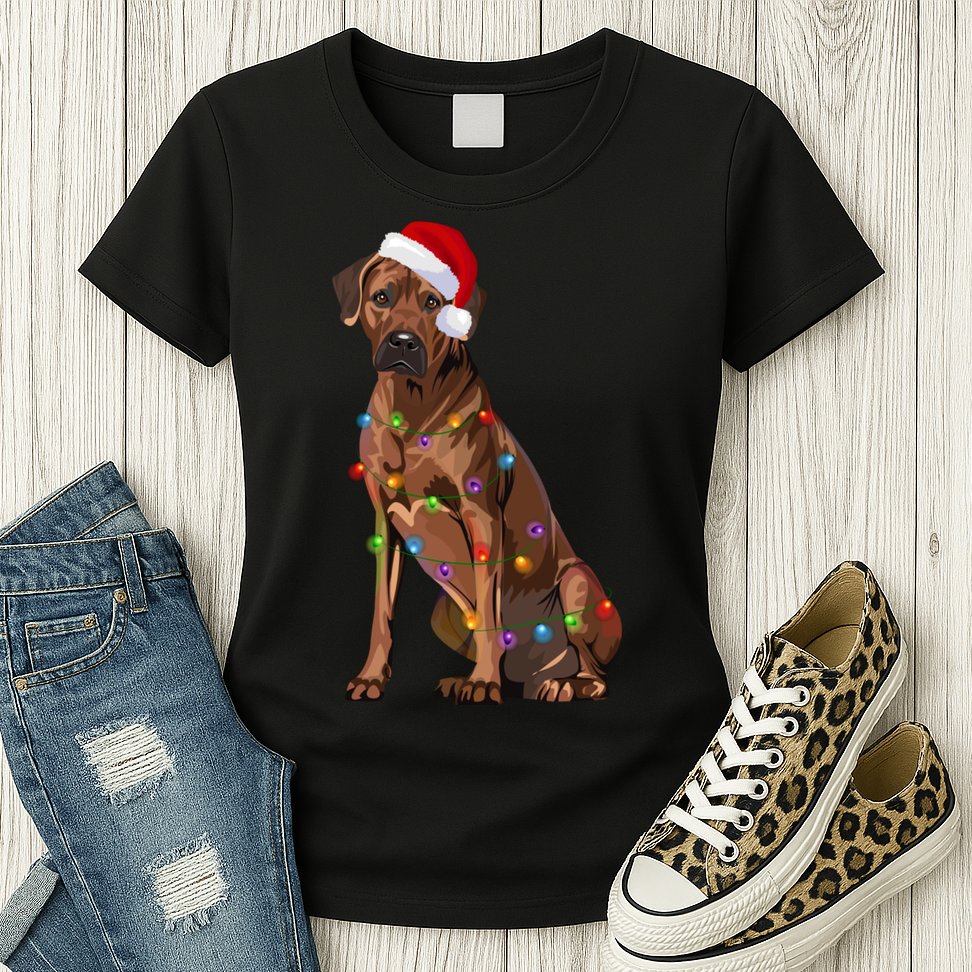 Rhodesian Ridgeback Christmas Lights Xmas Dog Lover Womens T-Shirt