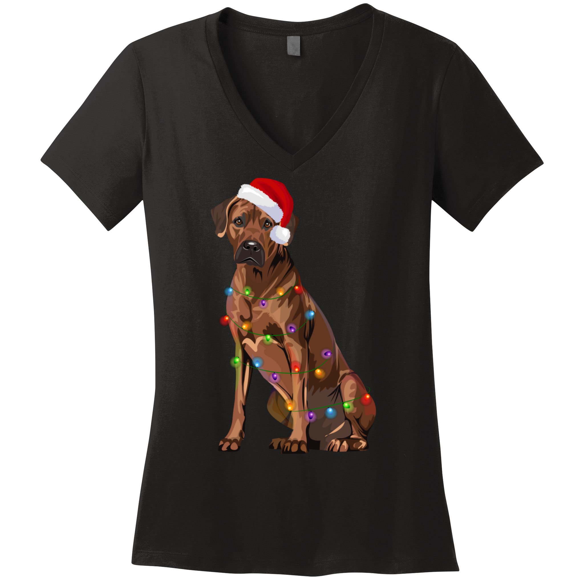 Rhodesian Ridgeback Christmas Lights Xmas Dog Lover Women's V-Neck T-Shirt