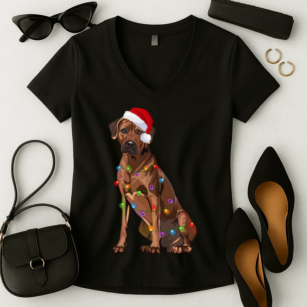 Rhodesian Ridgeback Christmas Lights Xmas Dog Lover Women's V-Neck T-Shirt