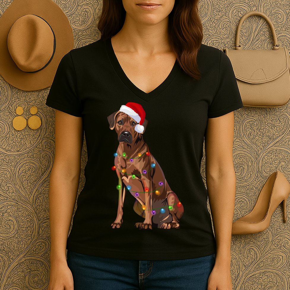 Rhodesian Ridgeback Christmas Lights Xmas Dog Lover Women's V-Neck T-Shirt