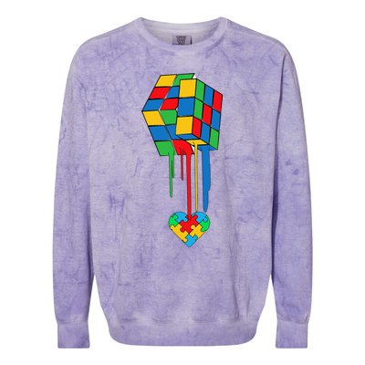 Rubiks Rubick's Cube Heart Puzzle Cool Autism Awareness Gift Colorblast Crewneck Sweatshirt