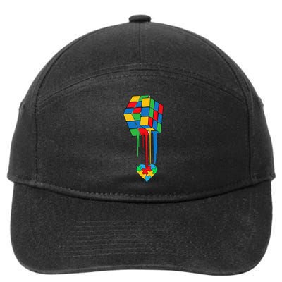 Rubiks Rubick's Cube Heart Puzzle Cool Autism Awareness Gift 7-Panel Snapback Hat