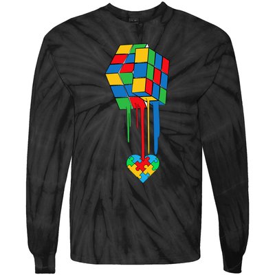 Rubiks Rubick's Cube Heart Puzzle Cool Autism Awareness Gift Tie-Dye Long Sleeve Shirt