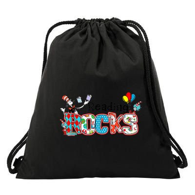 Reading Rocks Cat In Hat Drawstring Bag