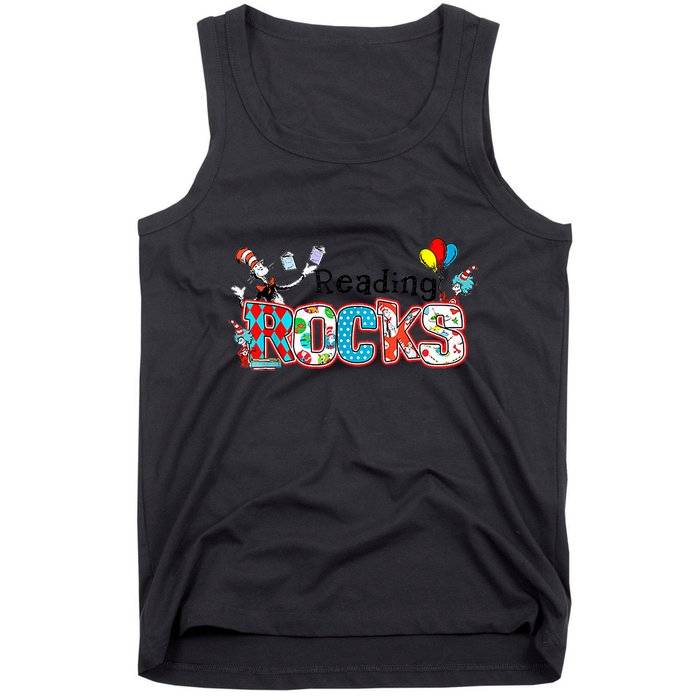Reading Rocks Cat In Hat Tank Top