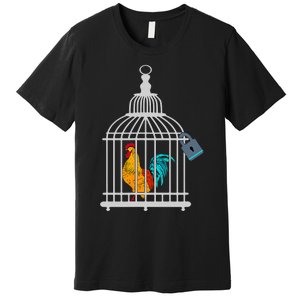 RED ROOSTER COCK MALE CHASTITY Chicken In Cage Premium T-Shirt