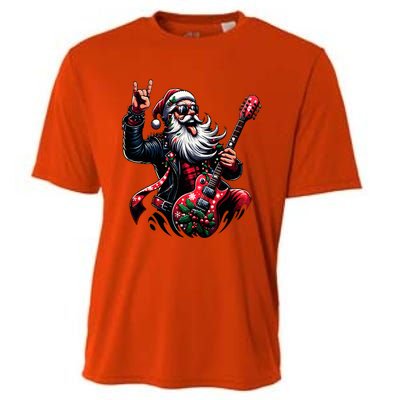 Rock & Roll Christmas Santa Claus Guitar Player  Cooling Performance Crew T-Shirt