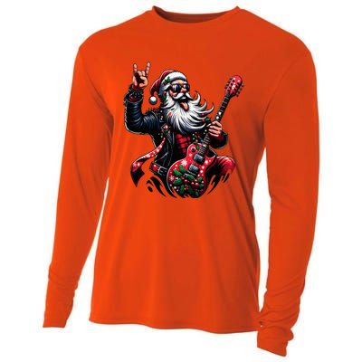 Rock & Roll Christmas Santa Claus Guitar Player  Cooling Performance Long Sleeve Crew