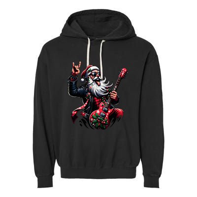 Rock & Roll Christmas Santa Claus Guitar Player  Garment-Dyed Fleece Hoodie