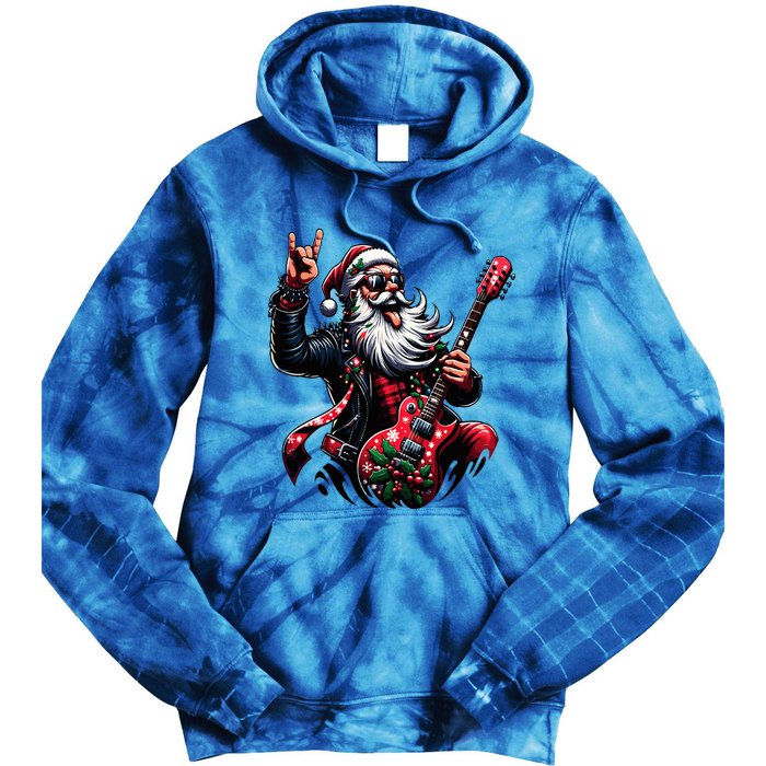 Rock & Roll Christmas Santa Claus Guitar Player  Tie Dye Hoodie