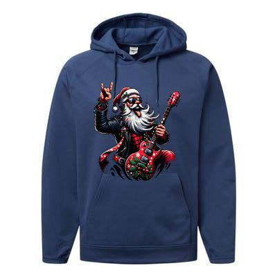 Rock & Roll Christmas Santa Claus Guitar Player  Performance Fleece Hoodie