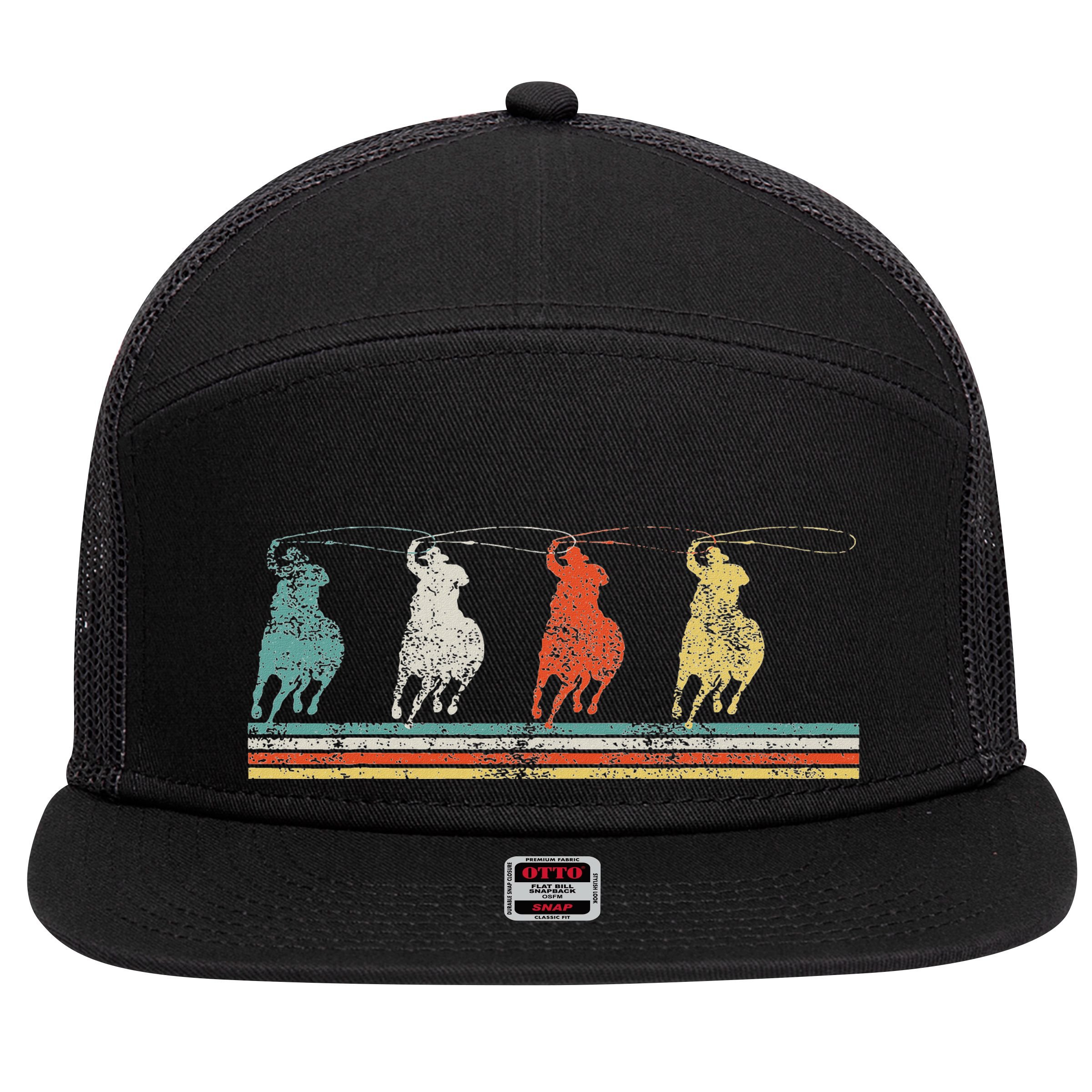 Roping Rodeo Cowboy 7 Panel Mesh Trucker Snapback Hat
