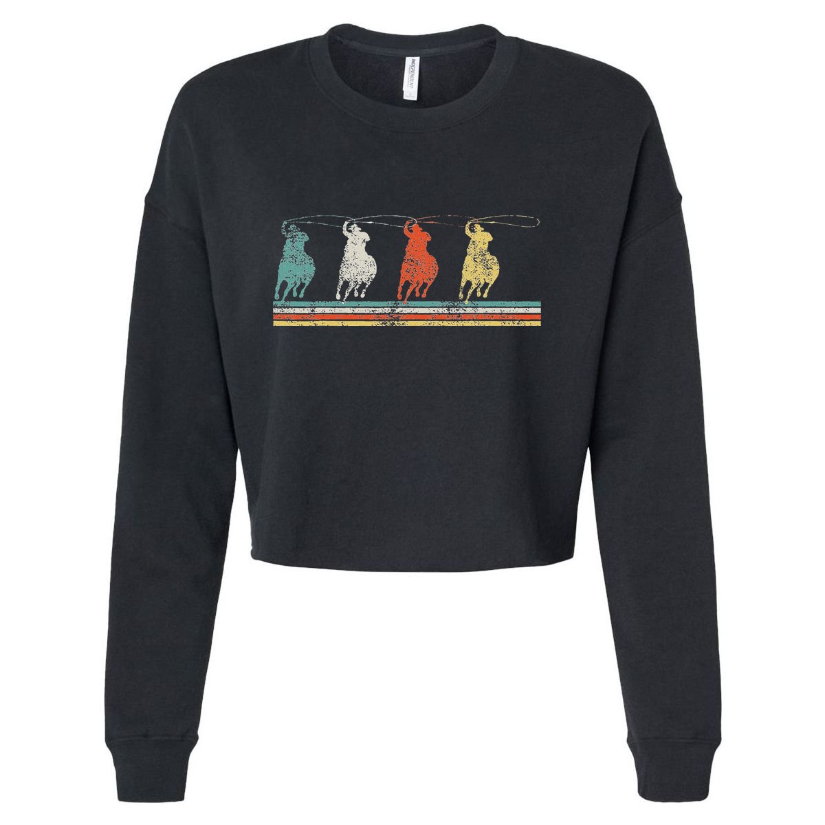 Roping Rodeo Cowboy Cropped Pullover Crew