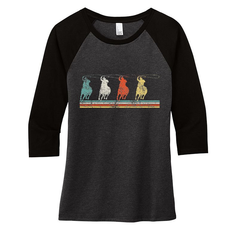 Roping Rodeo Cowboy Women's Tri-Blend 3/4-Sleeve Raglan Shirt