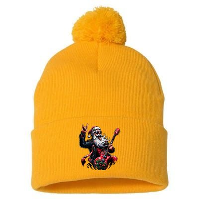 Rock & Roll Christmas Santa Claus Guitar Player Pom Pom 12in Knit Beanie