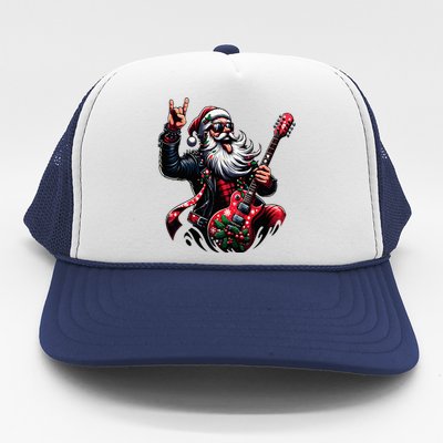 Rock & Roll Christmas Santa Claus Guitar Player Trucker Hat