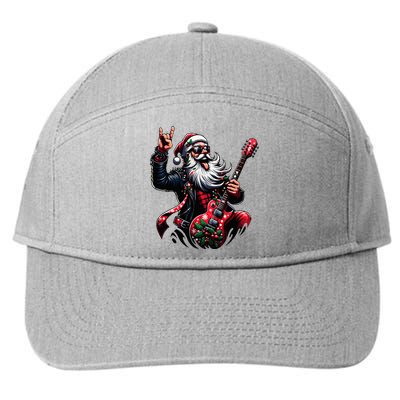 Rock & Roll Christmas Santa Claus Guitar Player 7-Panel Snapback Hat