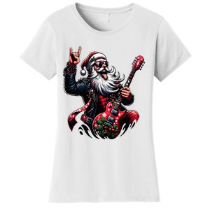 Rock & Roll Christmas Santa Claus Guitar Player Women's T-Shirt